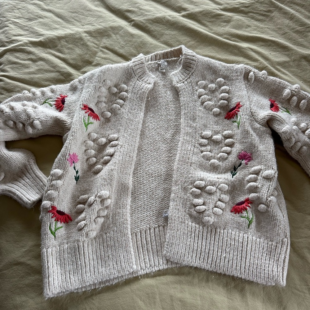River Island Cream Cardigan with Floral Embroidery